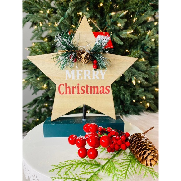 Holiday Wood Star Merry Christmas Tabletop Sign Poshmark